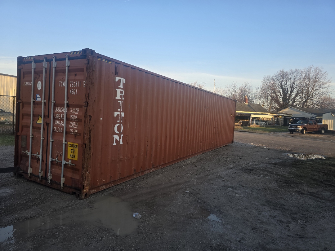 40 ft High-Cube Cargo Worthy container, Triton livery, side profile showing full length, rust-red paint