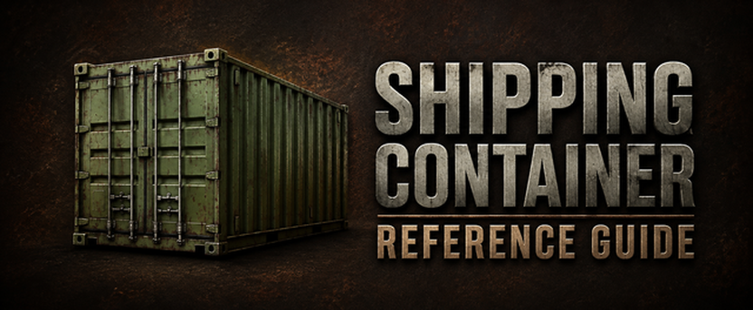 Shipping Container Reference Guide banner featuring a green shipping container